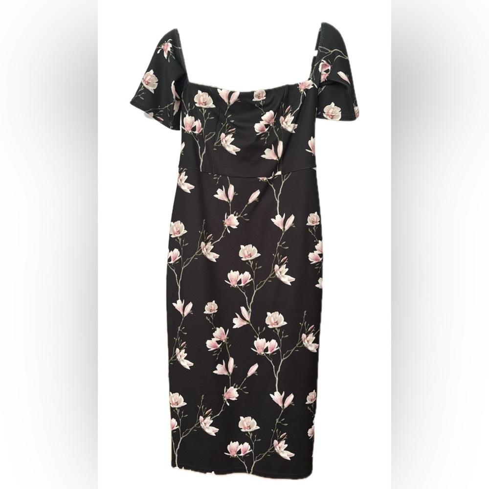 ASOS Textured Fluted Sleeve Floral Midi Dress
